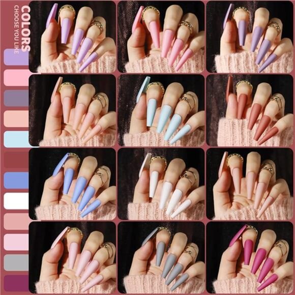 Teenitor Long Press On Nails Coffin Fake Nails Long Ballerina False Nails - Picture 3 of 7